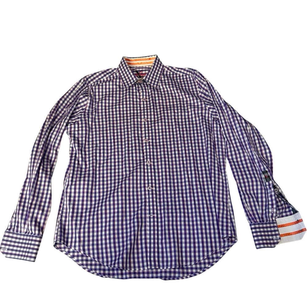 ROBERT GRAHAM Plaid Men's Purple Checkered Shirt Size Tailored Fit Medium